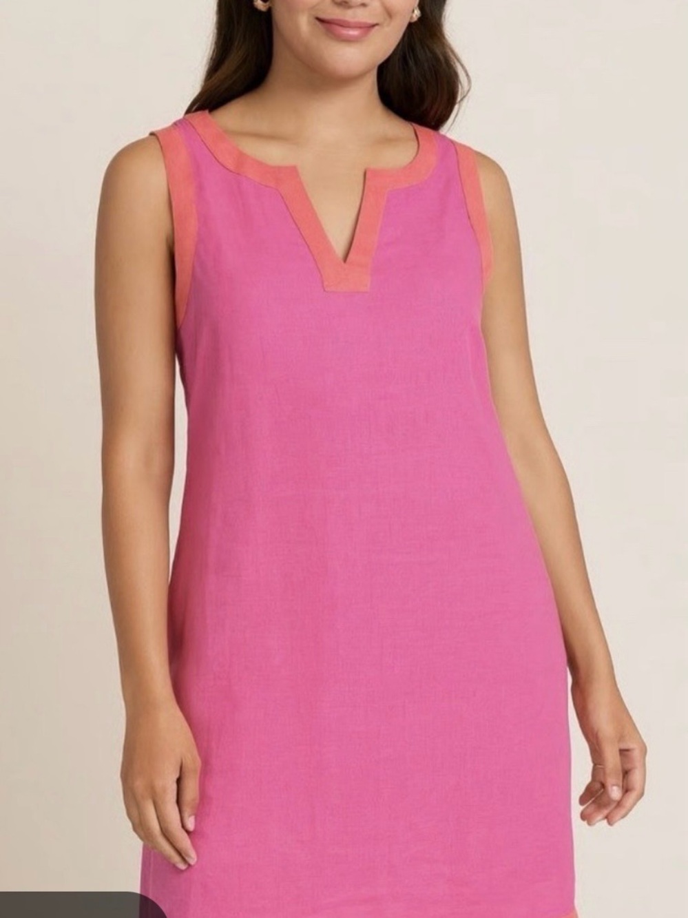 Sigrid Olsen Pink Sleeveless V-Neck Swim Coverup with Coral Trim